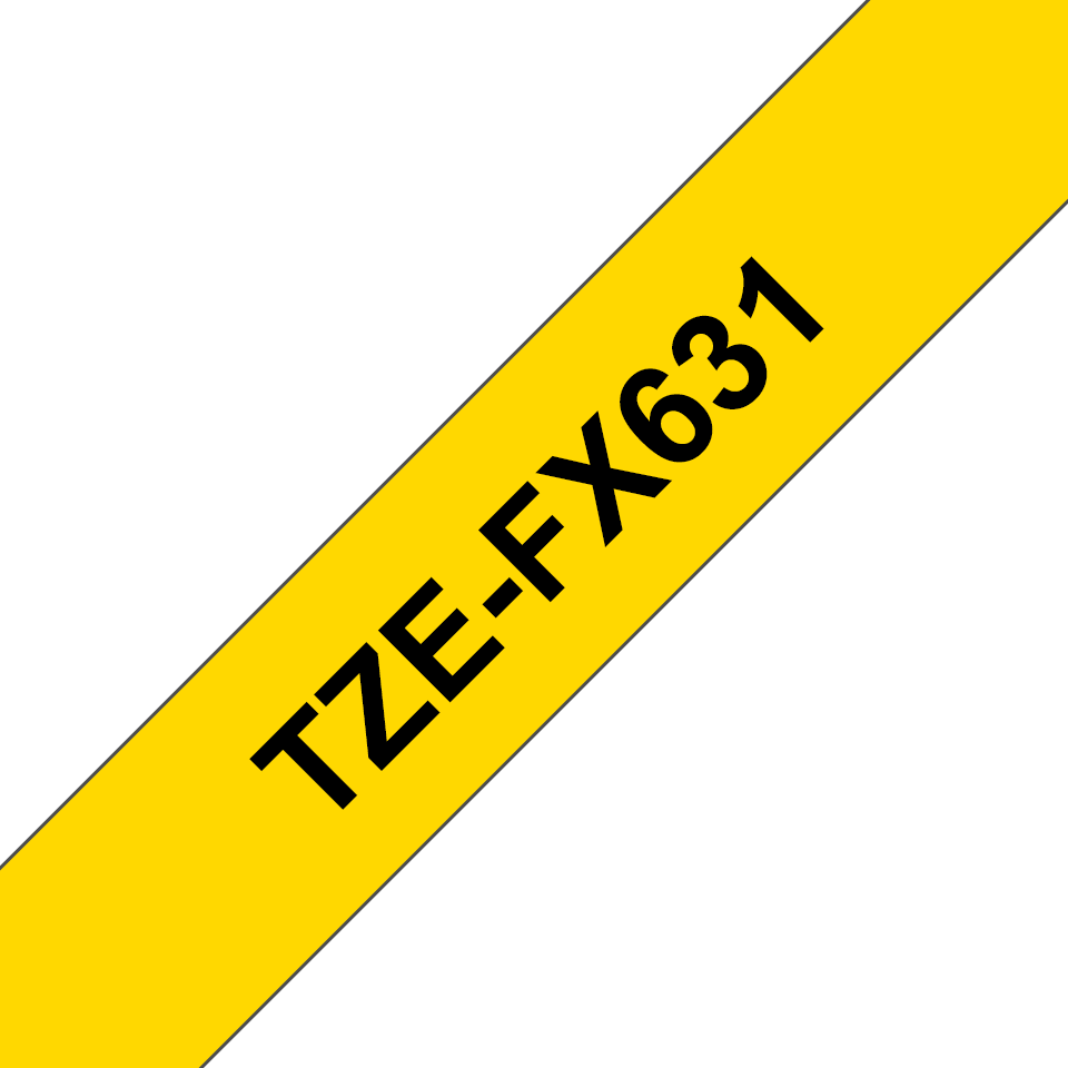 Oryginalna taśma identyfikacyjna Flexi ID TZe-FX631 firmy Brother – czarny nadruk na żółtym tle, 12mm szerokości
